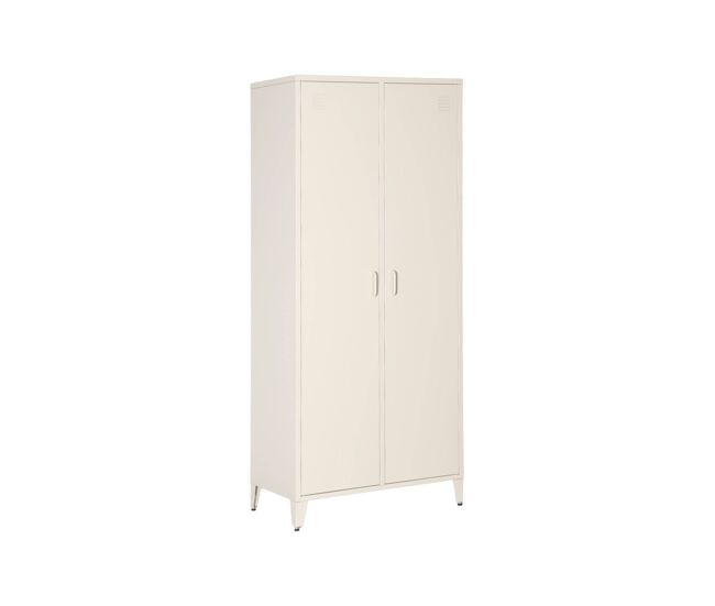 Guarda-roupa industrial em metal com 2 portas, 4 prateleiras, 1 cabideiro, soho, beige, 48x80x181 cm