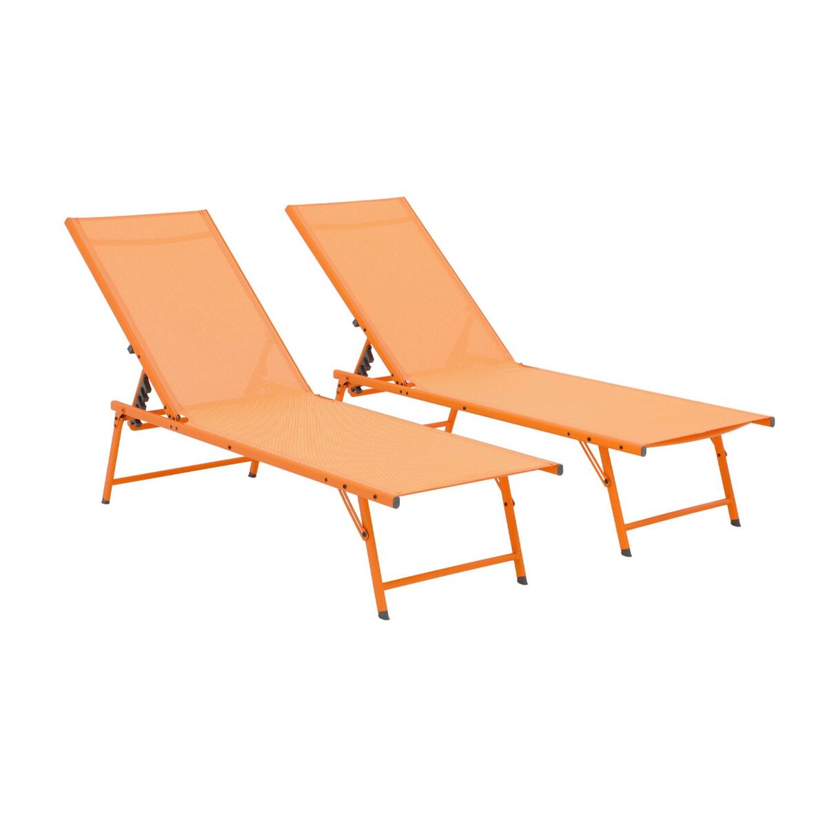 Espreguiçadeira multiposições em aço e textilene, set de 2 laranja - 181x54.5x82.5 cm