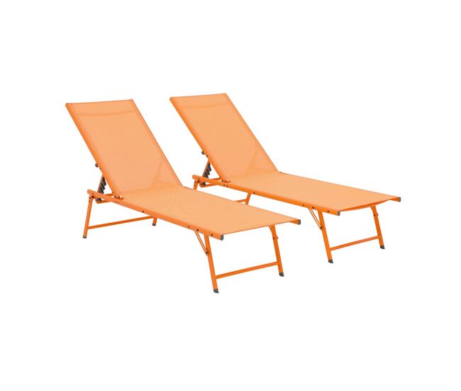 Espreguiçadeira multiposições em aço e textilene, set de 2 laranja - 181x54.5x82.5 cm
