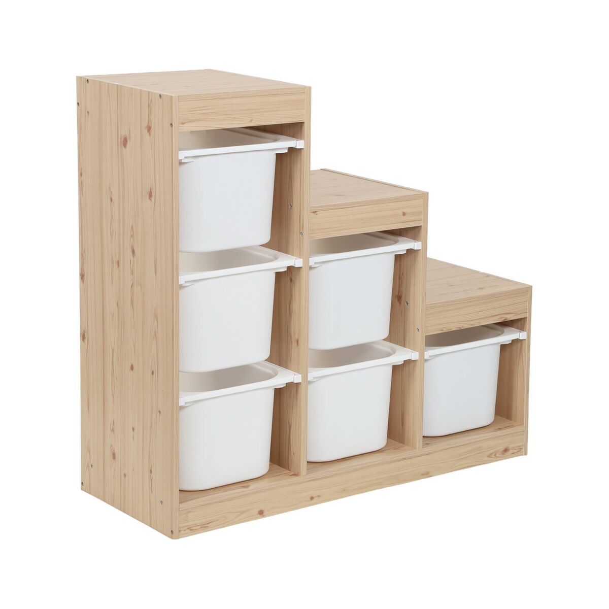 Móvel de armazenamento infantil escada 6 caixas de armazenamento natural - 96x38.5x90 cm