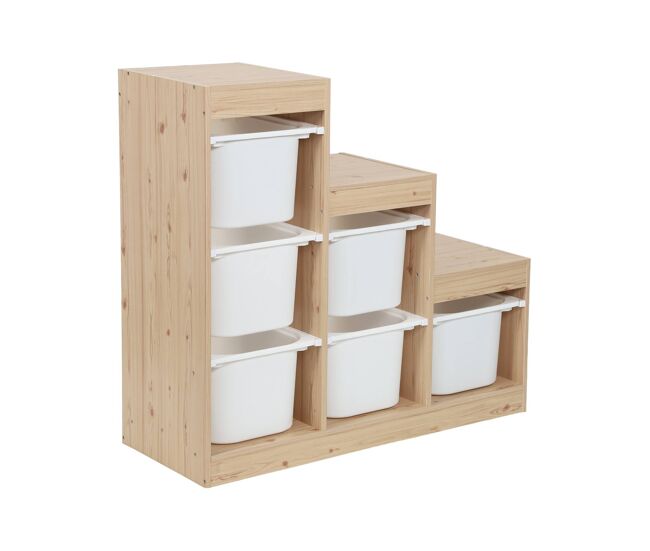 Móvel de armazenamento infantil escada 6 caixas de armazenamento natural - 96x38.5x90 cm