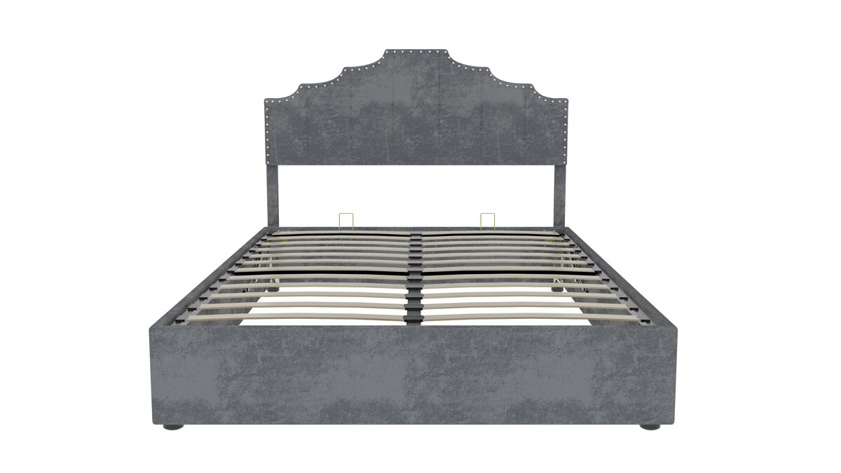 Cama estofada 140x200 - cabeceira macia e confortável, arrumação com pistão pneumático - gris