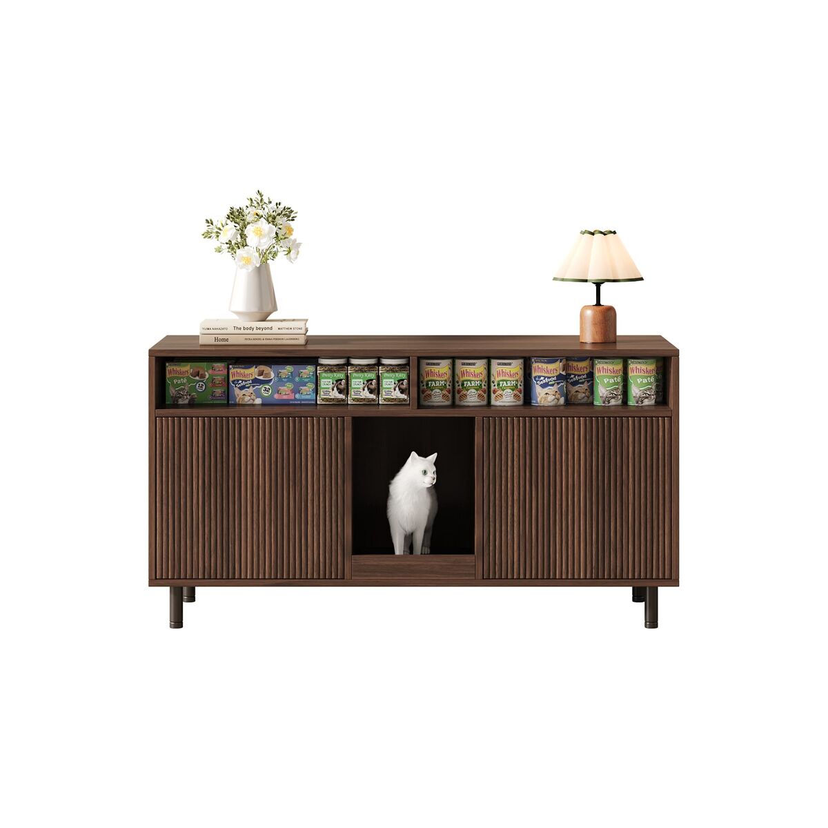 Armário para areia de gato 120x50x66 cm - com tapete e arrumação - nogueira