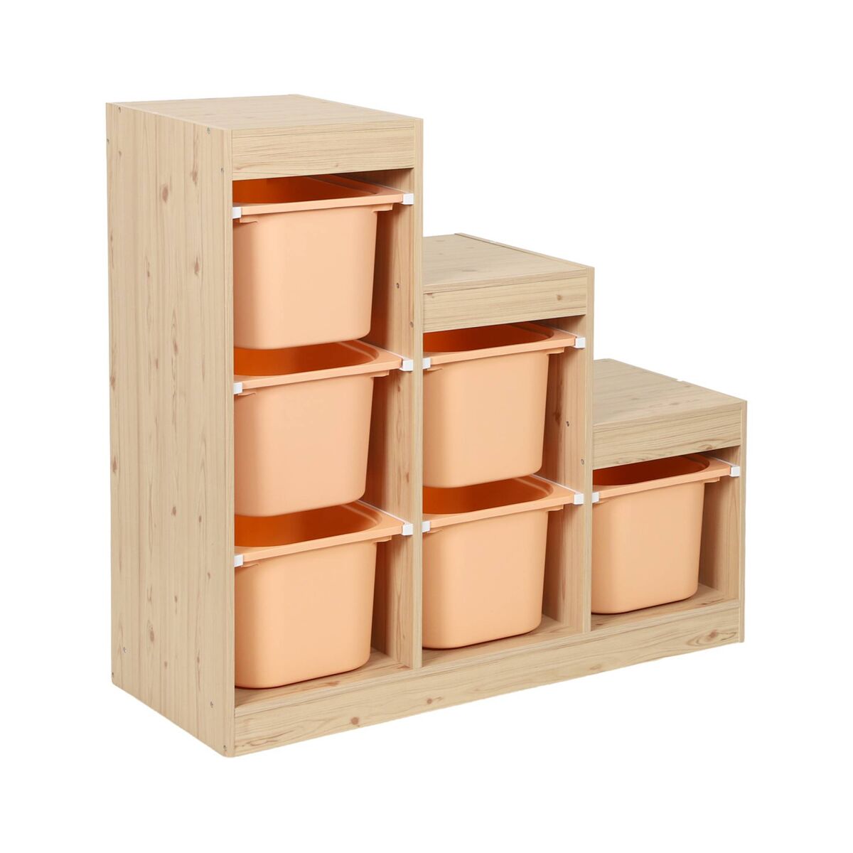 Móvel de arrumação infantil em escada com 6 caixas pêssego - 96x38.5x90 cm