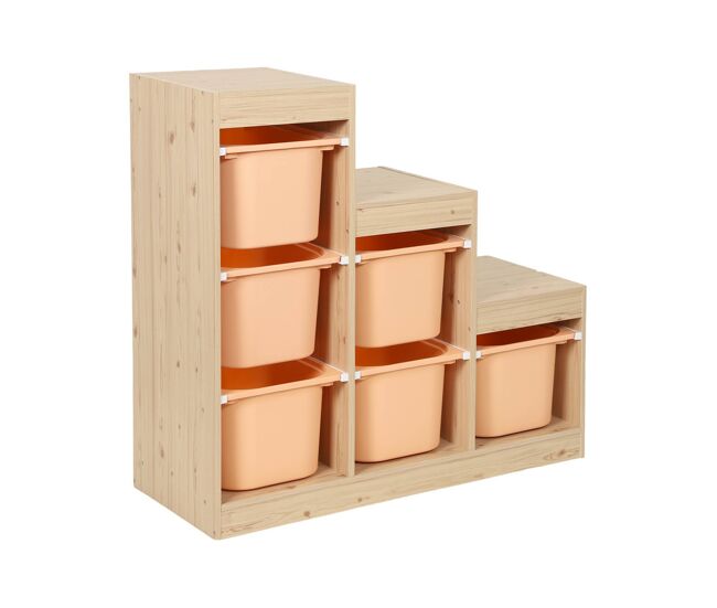 Móvel de arrumação infantil em escada com 6 caixas pêssego - 96x38.5x90 cm