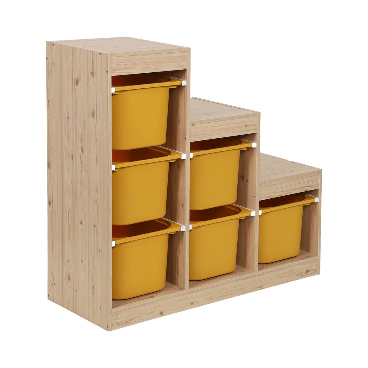 Móvel de arrumação infantil em escada com 6 caixas mostarda - 96x38.5x90 cm