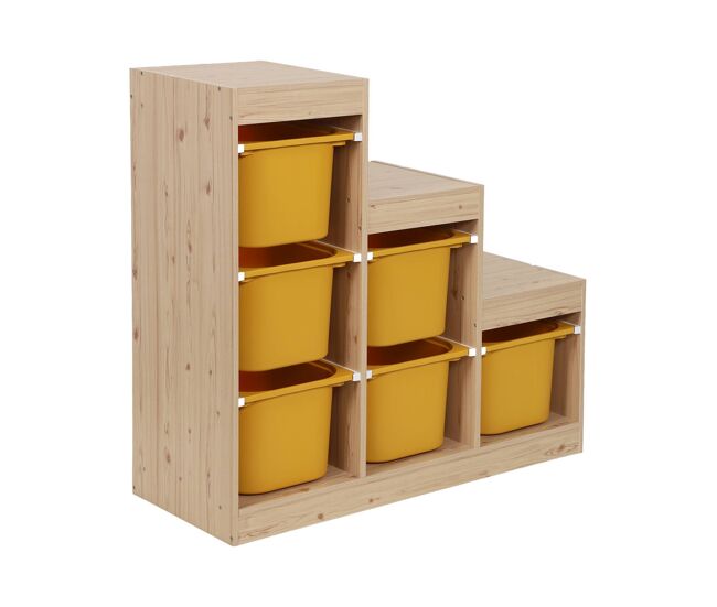 Móvel de arrumação infantil em escada com 6 caixas mostarda - 96x38.5x90 cm