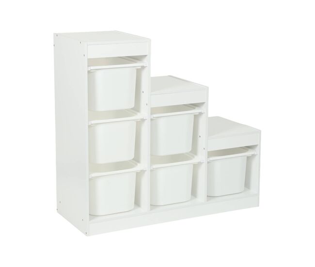 Móvel de armazenamento infantil escada 6 caixas de armazenamento branco - 96x38.5x90 cm