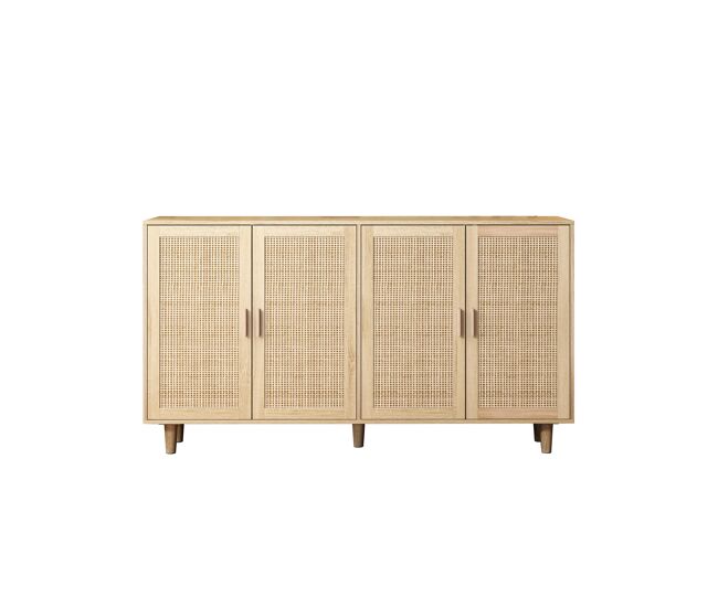 Armário decorativo com 4 portas + 158 cm - elegante e funcional - rattan natural