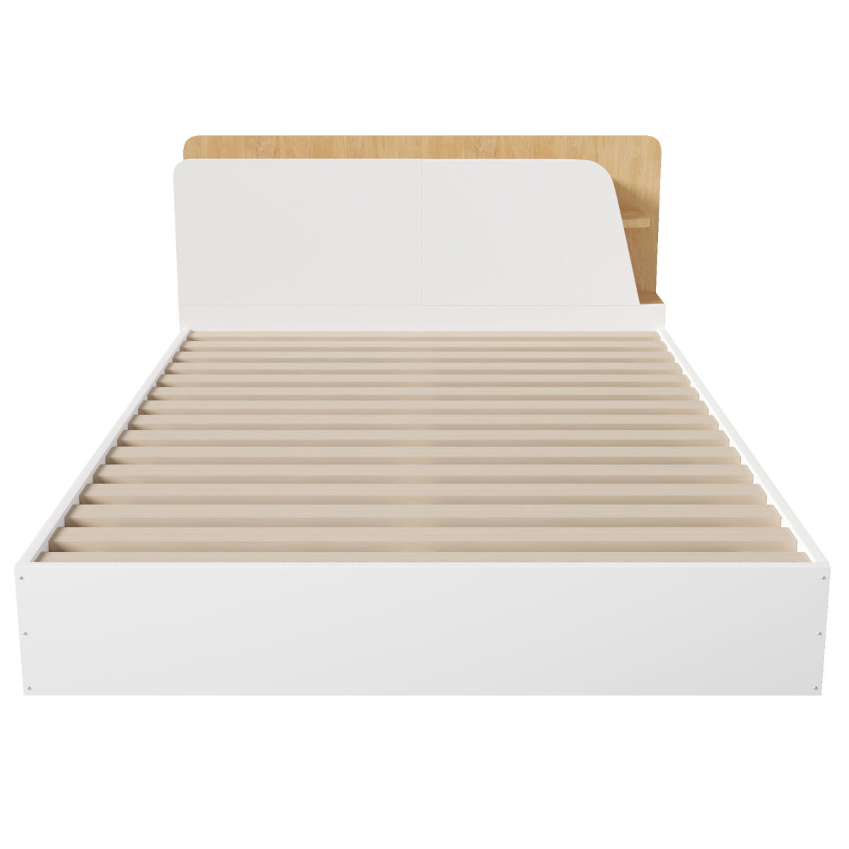 Cama com estrado rebatível 140x200 - led usb tipo c com controlo por aplicação, armazenamento - branco/natural