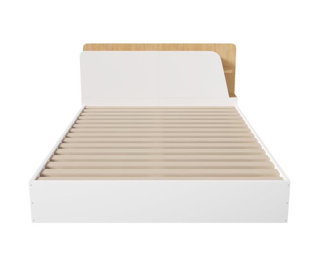 Cama com estrado rebatível 140x200 - led usb tipo c com controlo por aplicação, armazenamento - branco/natural