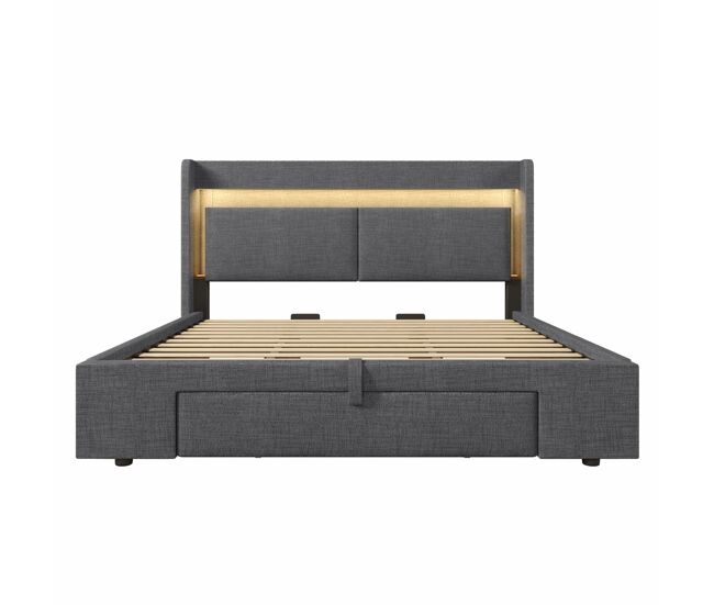 Cama estofada 180x200 - arrumação hidráulica, cabeceira com led e usb - cinza