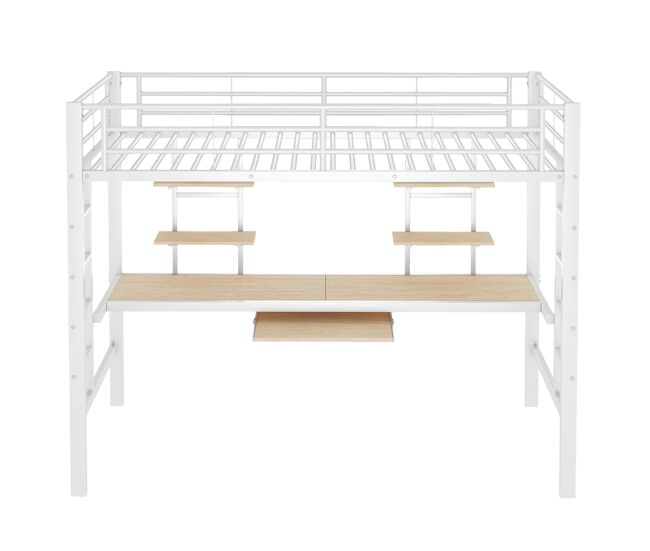 Cama alta 90x200 cm - metal com secretária e 2 estantes para crianças e adultos - branco