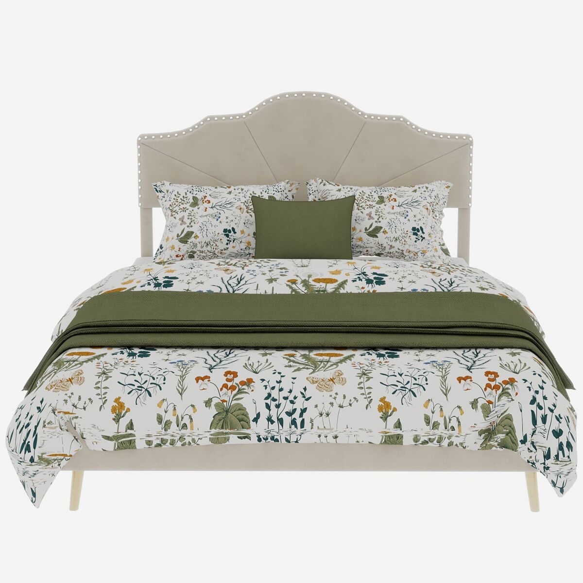 Cama estofada 160x200 - cabeceira macia e confortável, base baixa, multifuncional - bege
