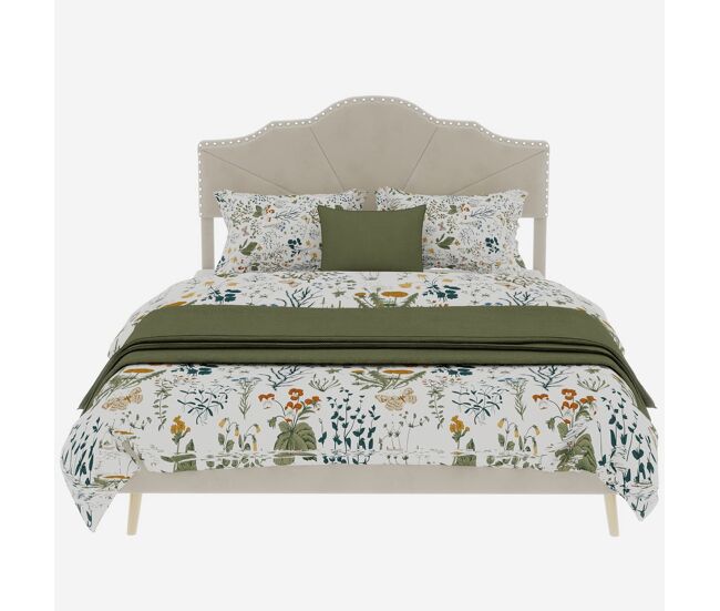 Cama estofada 160x200 - cabeceira macia e confortável, base baixa, multifuncional - bege