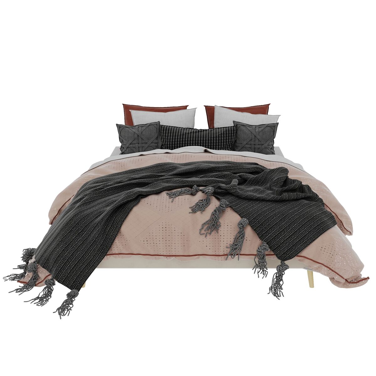 Cama moderna minimalista 160x200 - base baixa, estilo moderno - bege
