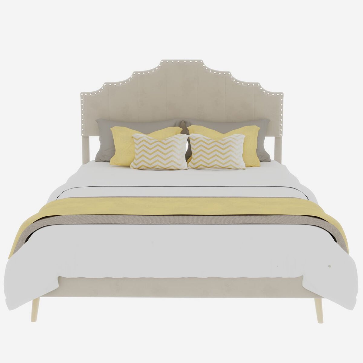 Cama estofada 140x200 - moderna, cabeceira suave e confortável, estrutura baixa - bege