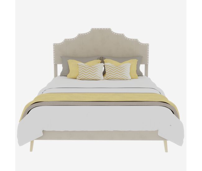 Cama estofada 140x200 - moderna, cabeceira suave e confortável, estrutura baixa - bege