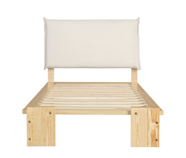 Cama individual 90x200 cm - cabeceira acolchoada, estrado estável, pés largos - natural