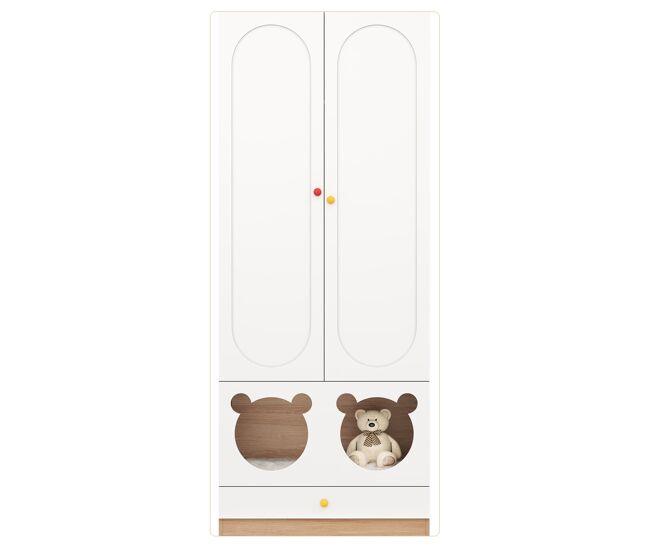 Armário infantil 80x50x200 cm - com barra para pendurar e cama para gato, puxadores em cerâmica - natural+branco