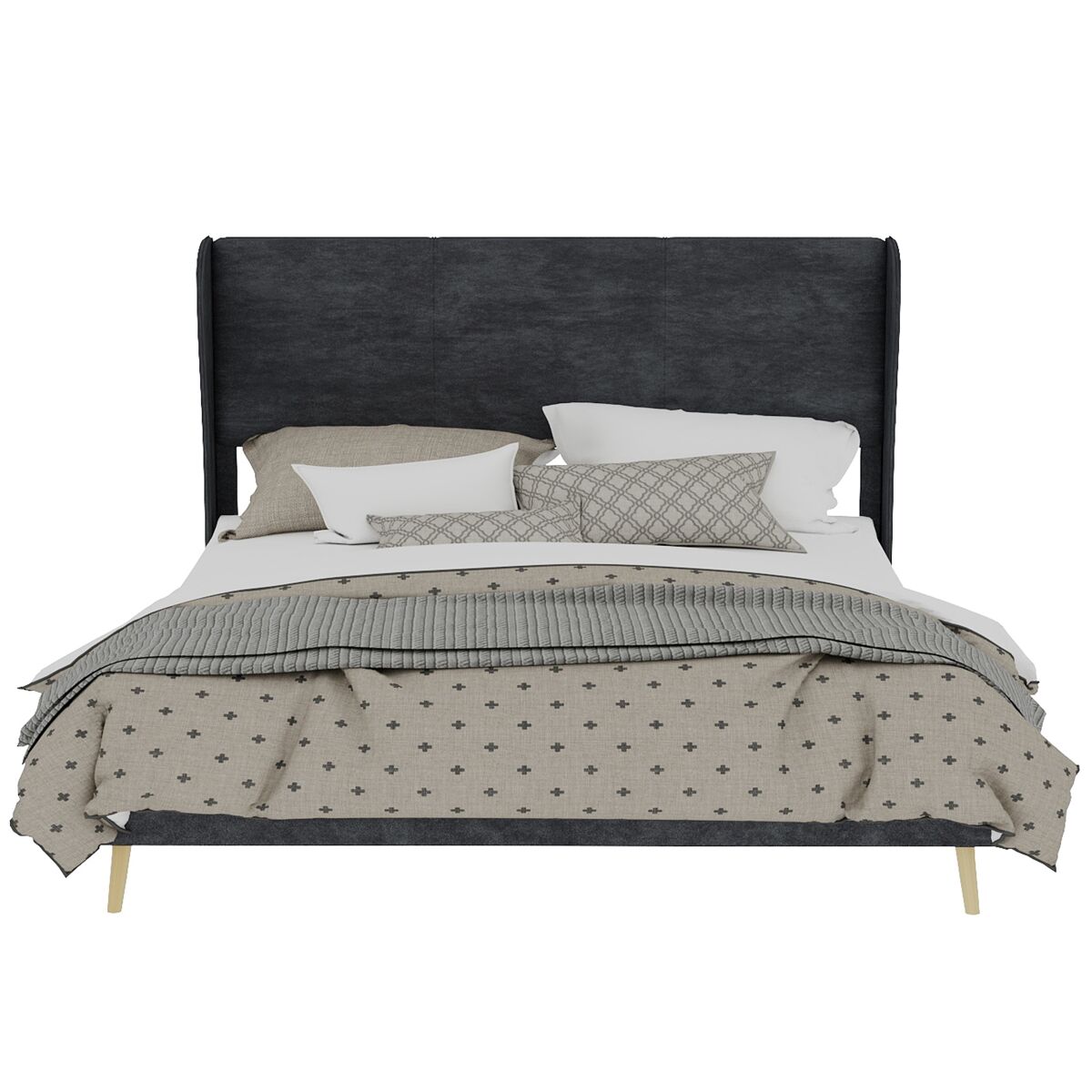 Cama estofada 160x200 - minimalista com cabeceira suave, base baixa sem arrumação - cinza