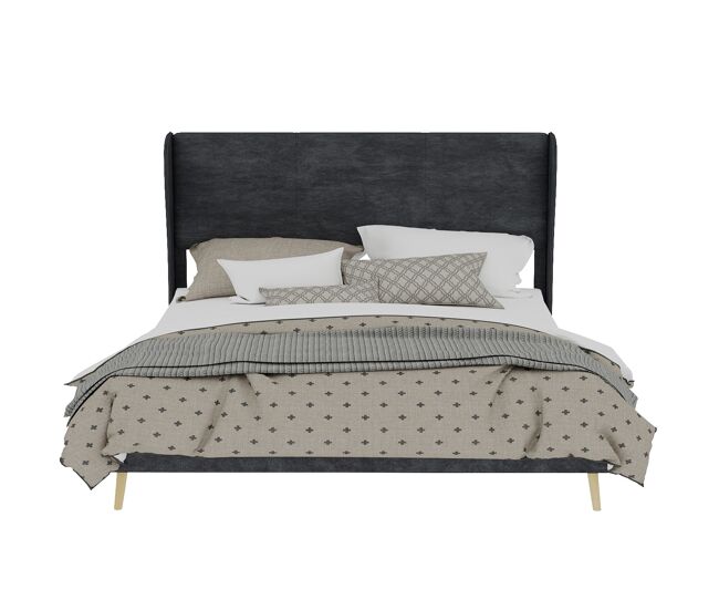 Cama estofada 160x200 - minimalista com cabeceira suave, base baixa sem arrumação - cinza