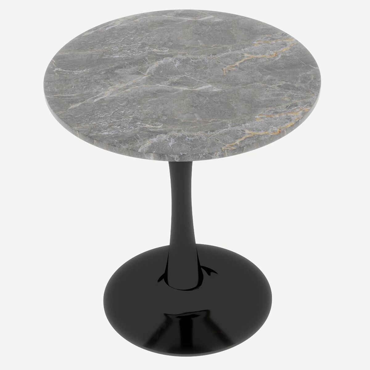 Mesa de centro 70 cm - estilo mid-century, tampo redondo em mármore cinza escuro - preto+cinza