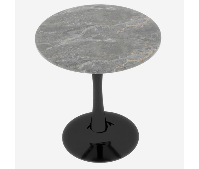 Mesa de centro 70 cm - estilo mid-century, tampo redondo em mármore cinza escuro - preto+cinza