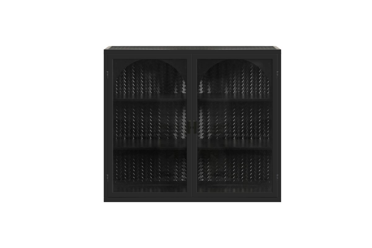 Armário de parede 70 cm - portas de vidro, 2 portas, 3 níveis, design em tecido - preto