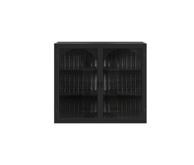 Armário de parede 70 cm - portas de vidro, 2 portas, 3 níveis, design em tecido - preto