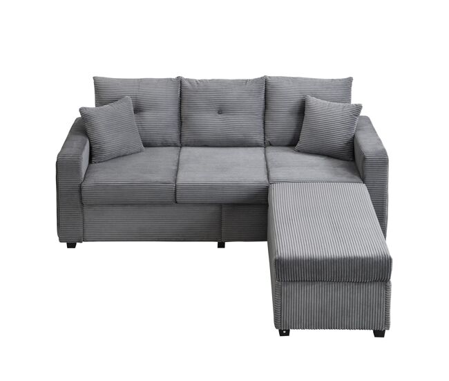 Sofá modular l 3 lugares + otomano grande - led, assento nuvem, modular, alta resistência - cinza antigo