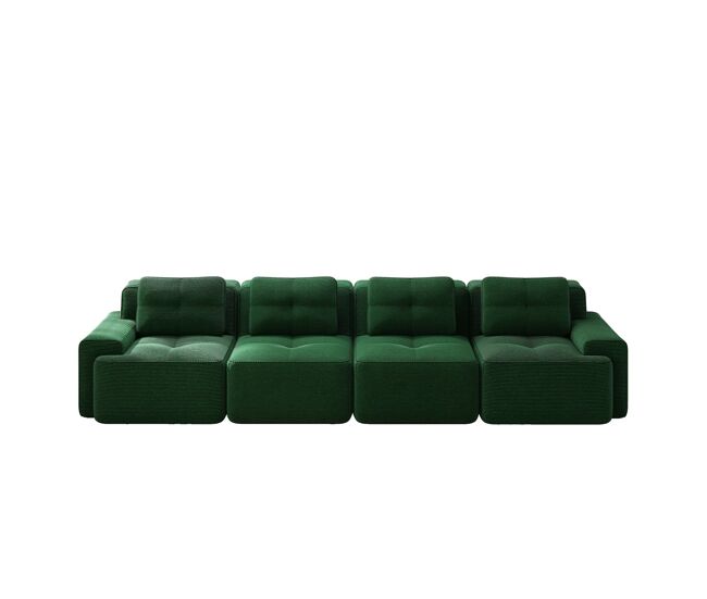 Sofá modular de 4 lugares - couro sintético acolchoado, assento profundo, antiderrapante - verde