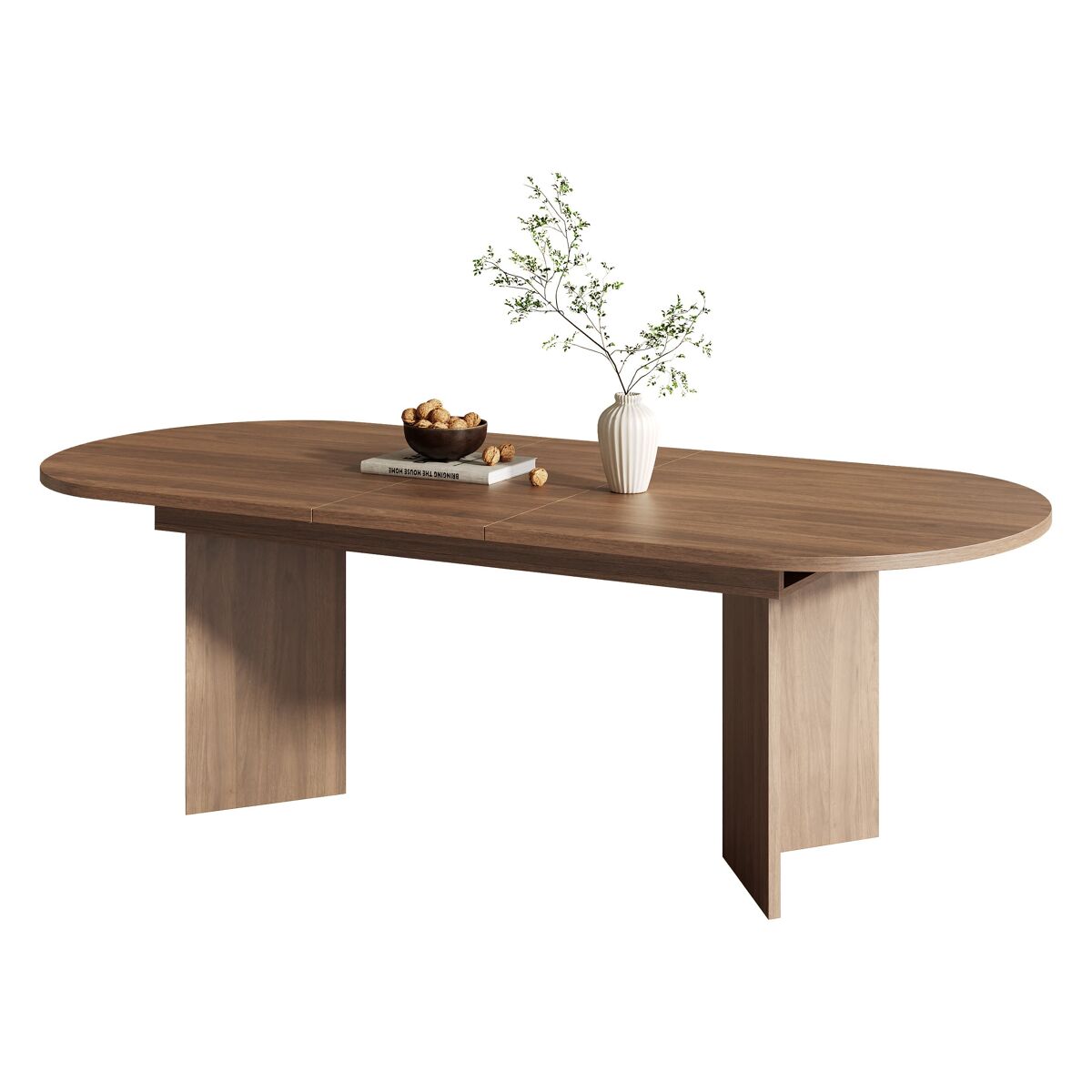 Mesa de jantar extensível 160/200x90 cm - 6-8 pessoas, cantos arredondados, estilo simples - nogueira