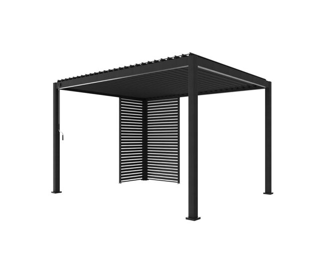 Pérgola bioclimática em alumínio 3x4m com 1 persiana 100cm + 1 persiana 130cm, triomphe 3x4m + accesórios, antracite, 392x301x257 cm