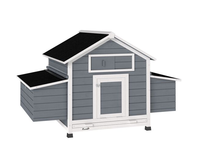 Pawhut galinheiro de madeira para exterior casa para galinhas com 2 ninhos bandeja removível poleiros telhado impermeáve, casa para 2-4 galinhas e