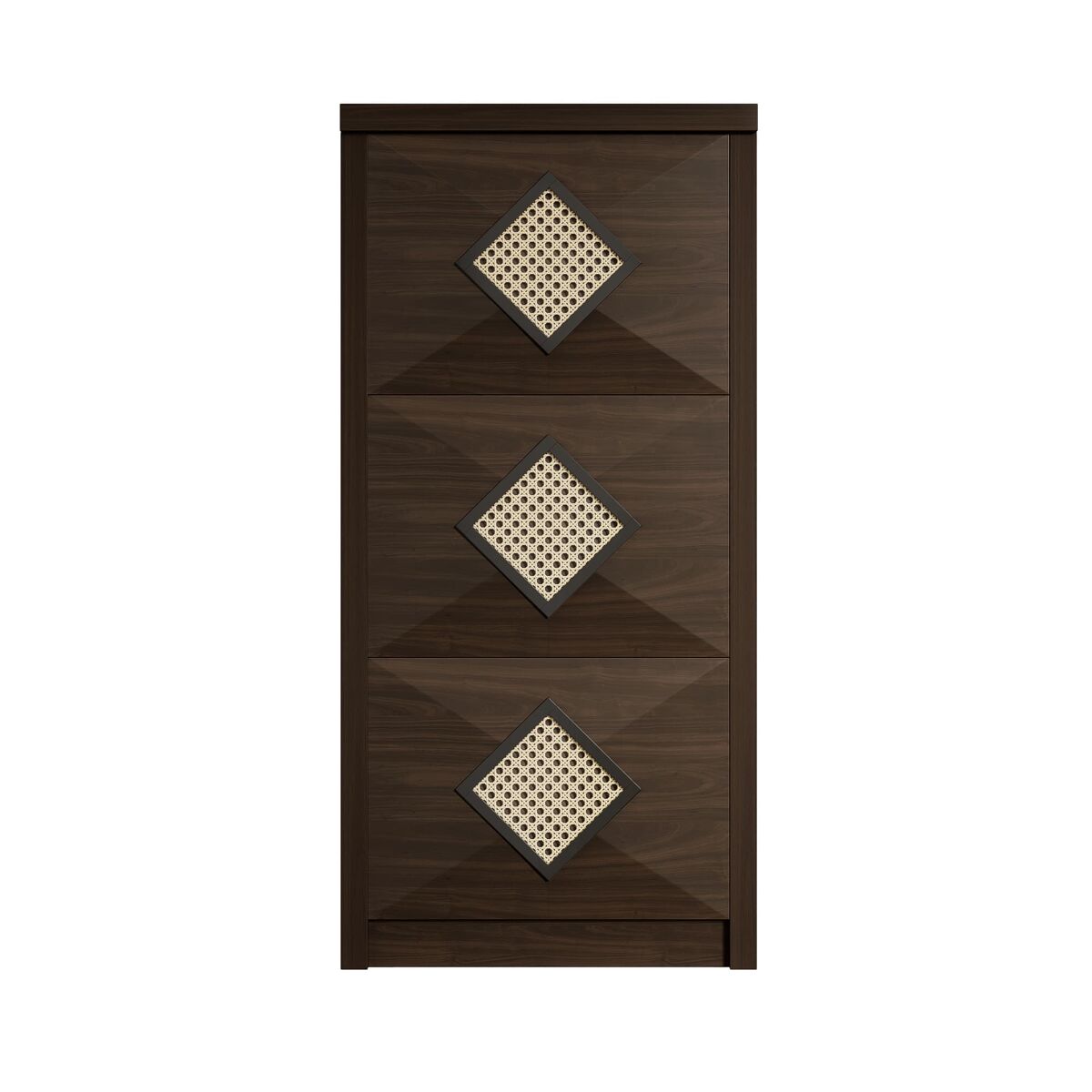 Sapateira 54x25x115 cm - 3 portas batentes, design rattan vintage - madeira