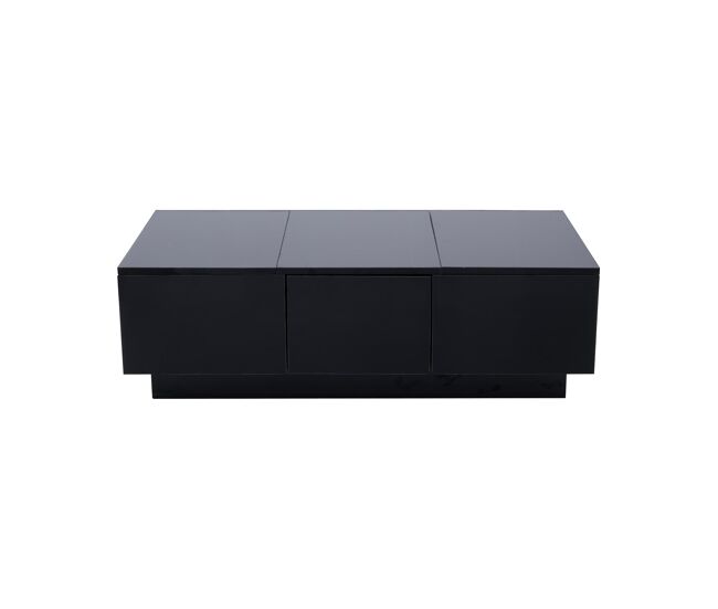 Mesa de centro 100x50 cm - moderna com gavetas e compartimento deslizante - preto brilhante