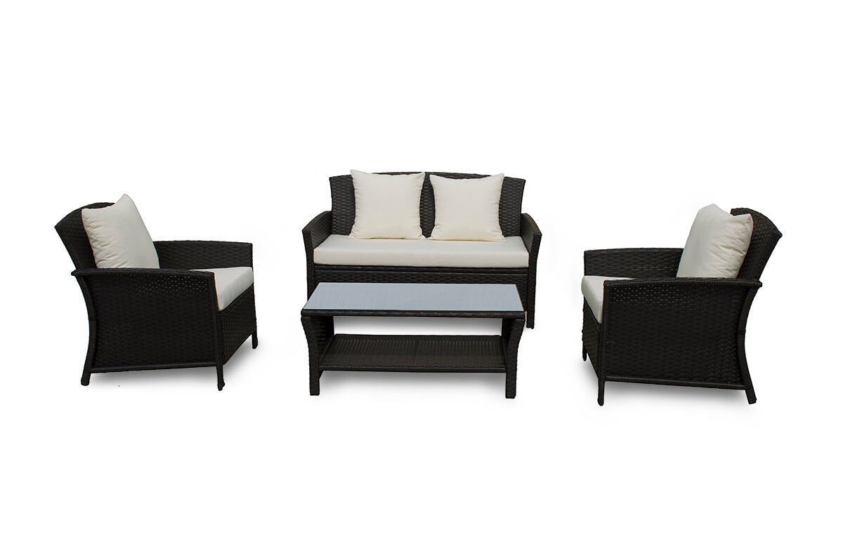 Conjunto newport com sofá, 2 poltronas e mesa de vime pe. móveis para jardim e varanda, vime marrom.