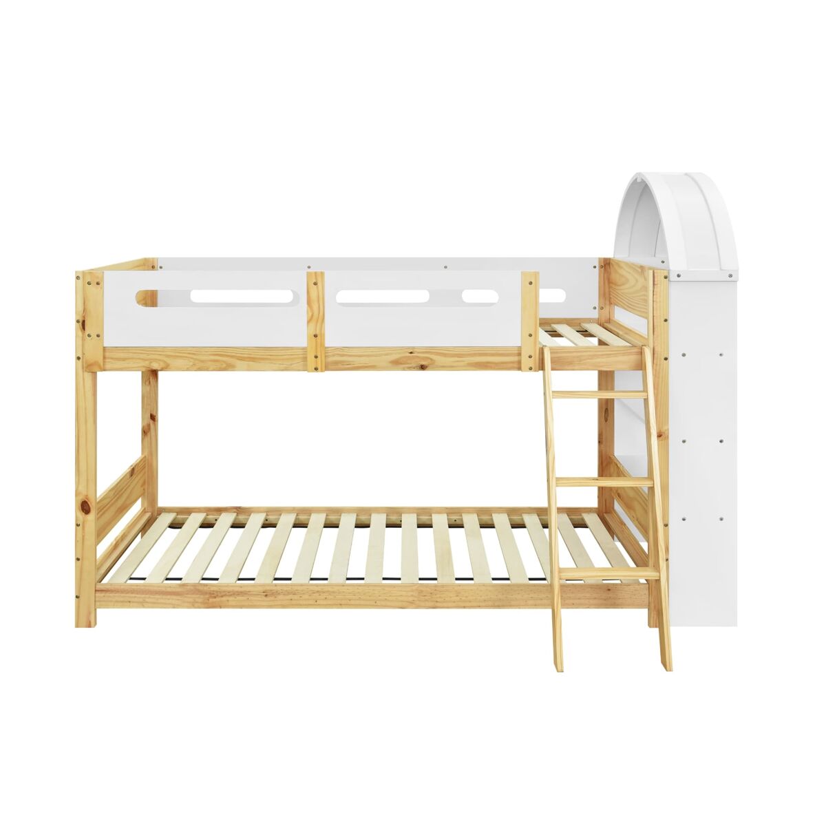 Beliche infantil 90x200 cm - estante com 3 níveis, grade de proteção, escada - branco/natural