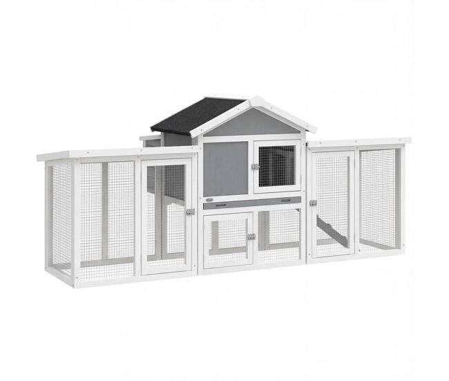 Pawhut galinheiro grande para exterior de madeira 204x85x93 cm com caixa de nidificação cercado bandeja removível telhado impermeável, rampa e poleiro