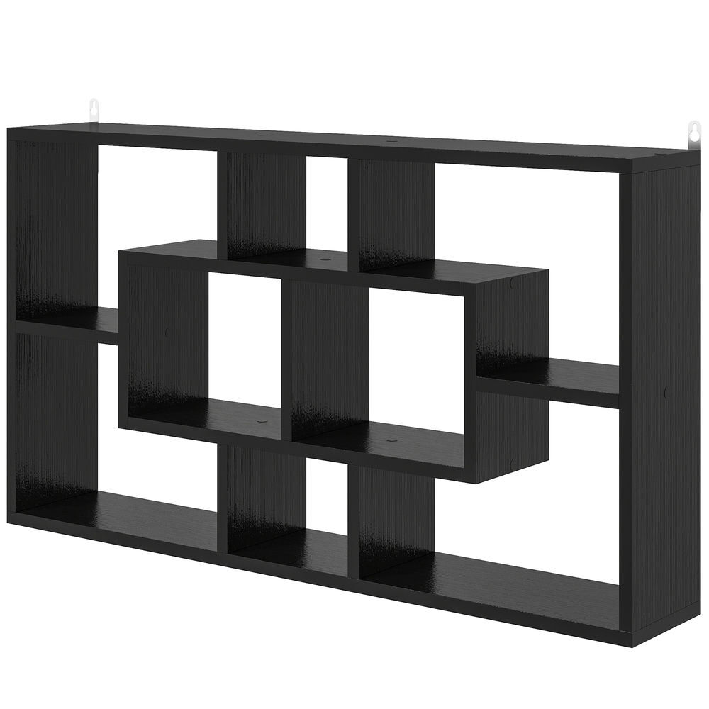 Homcom estante de parede decorativa, estante para livros cds prateleiras flutuantes com 8 cubos 85x14,5x47,5 cm suporta 20kg para escritório estudo