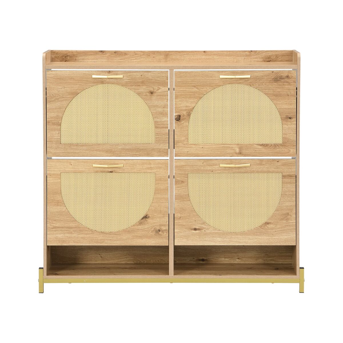 Sapateira 108,5x24x100 cm - 4 portas com rattan, estrutura metálica e prateleira superior - carvalho claro