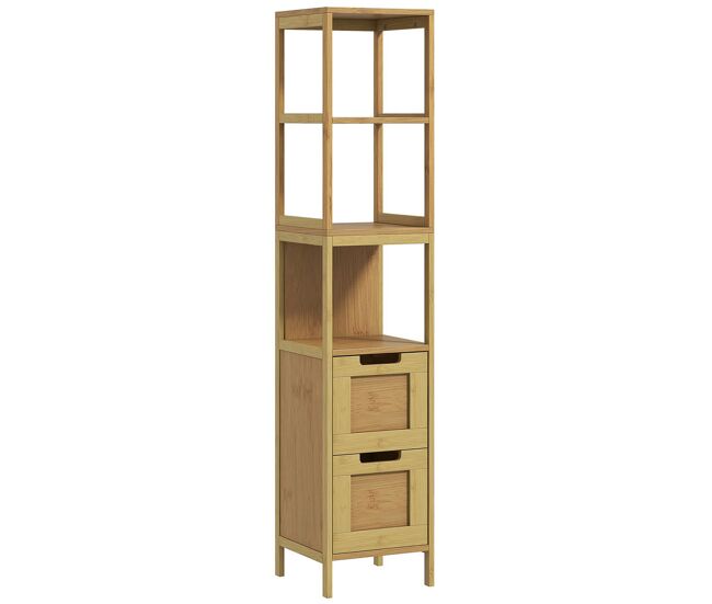 Kleankin coluna casa de banho com 3 prateleiras e 2 gavetas armário alto para casa de banho estilo moderno 30x30x144,3 cm madeira