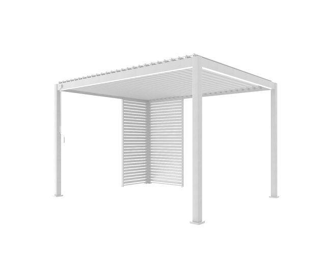 Pérgola bioclimática em alumínio 3x4m com 1 persiana 100cm + 1 persiana 130cm, triomphe 3x4m + accesórios, branco, 392x301x257 cm