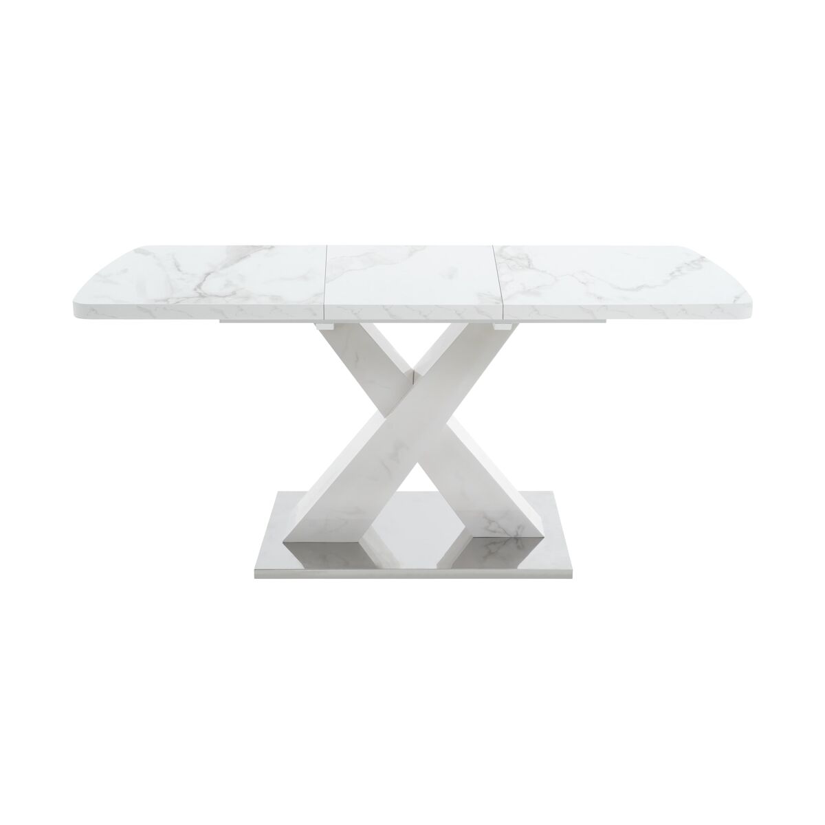 Mesa de jantar extensível 120-160 cm - moderna, tampo em mármore branco + pernas em mdf x metal - branco