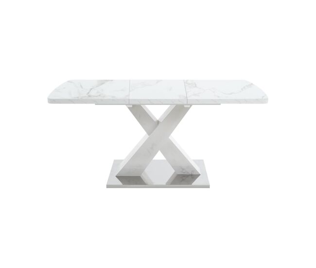 Mesa de jantar extensível 120-160 cm - moderna, tampo em mármore branco + pernas em mdf x metal - branco