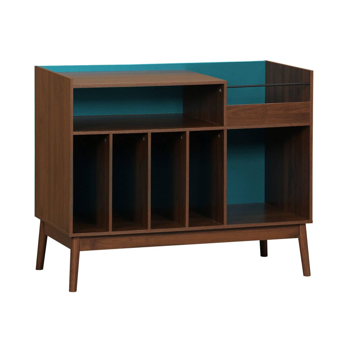 Móvel de vinil vintage bicolor com decoração em madeira e fundo colorido, 100cm, nepal, bleu, 100x48x81.5 cm