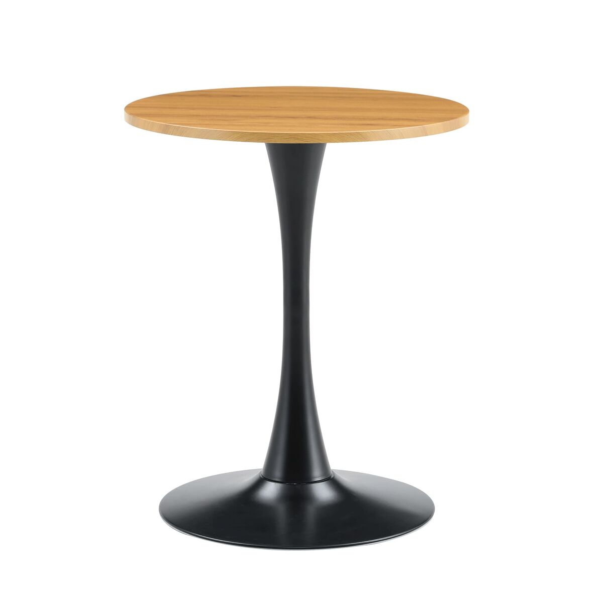 Mesa auxiliar redonda 60 cm - mdf com acabamento em madeira, termoformada, pé preto - preto/madeira