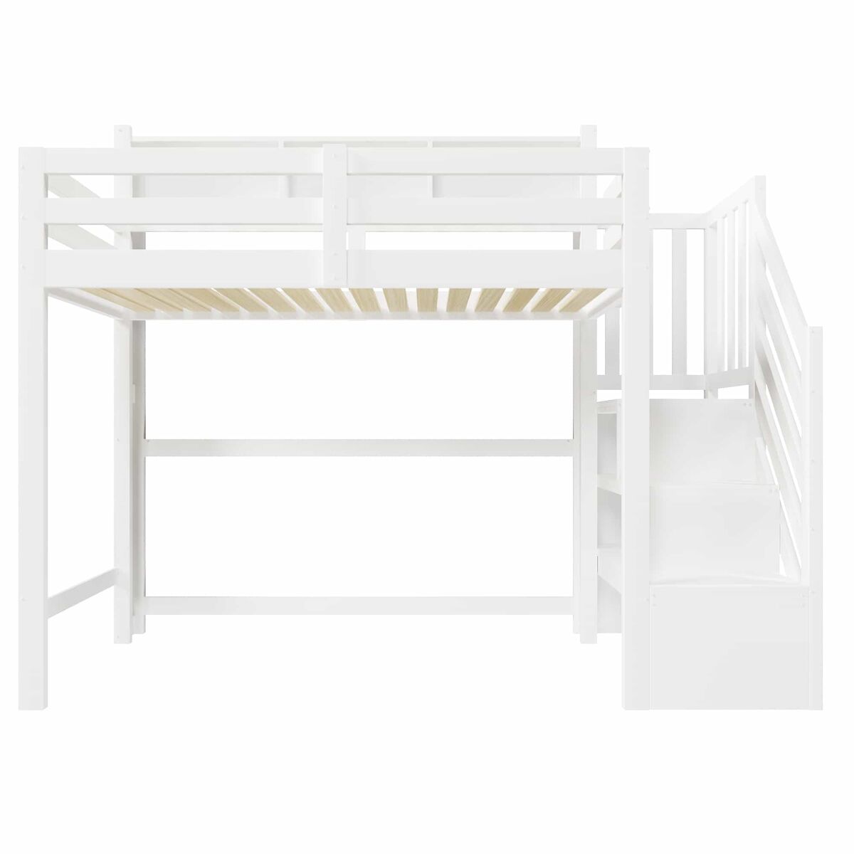 Beliche 90x200 cm - com luzes led, grande espaço de armazenamento, escada com prateleiras, sem colchão - branco