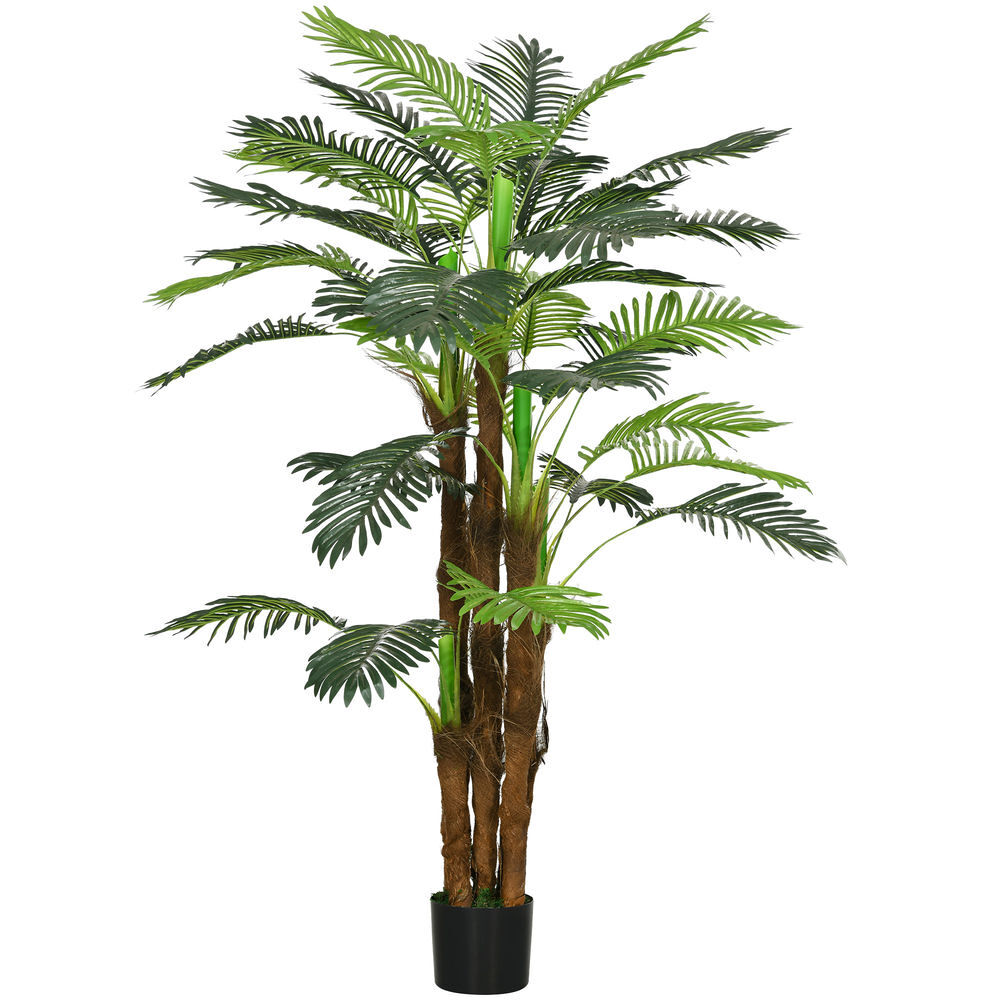 Homcom planta artificial decorativa 160 cm palmeira artificial com vaso e folhas para interior casa sala escritório verde